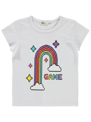 Civil Girls Game Pixcel Baskılı 2-5 Yaş Tişört - Beyaz