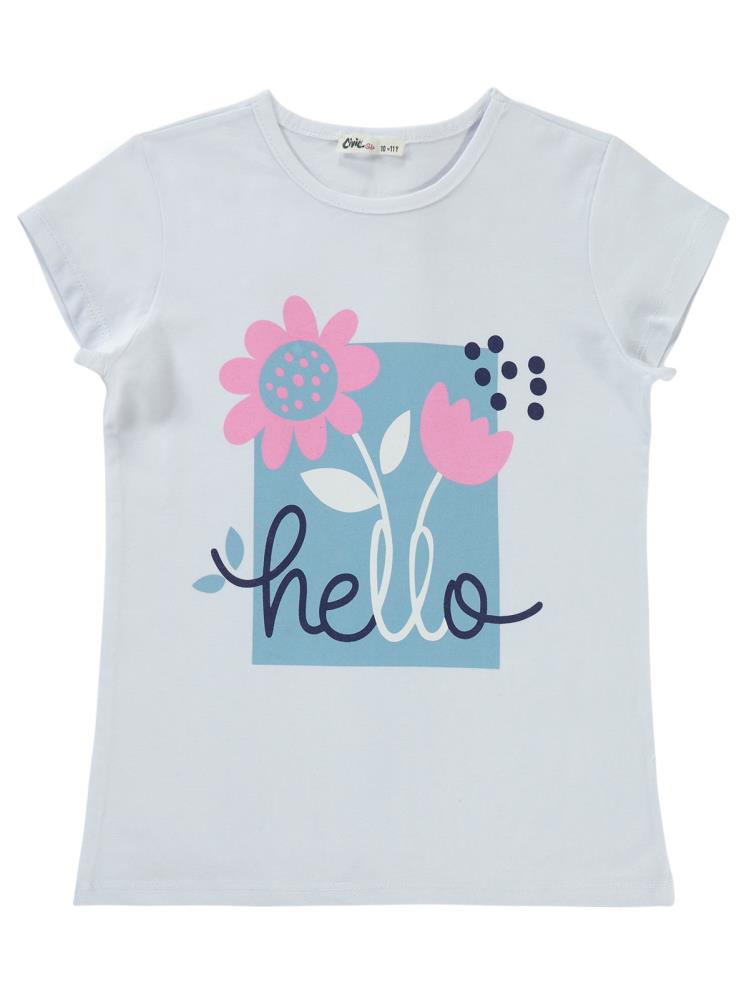 Civil Girls Hello Baskılı 10-13 Yaş Tişört - Beyaz