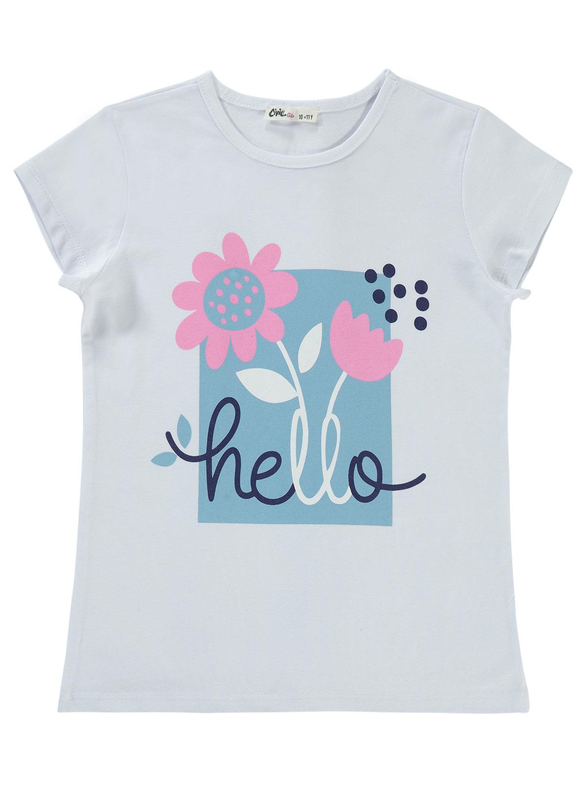 Civil Girls Hello Baskılı 10-13 Yaş Tişört - Beyaz
