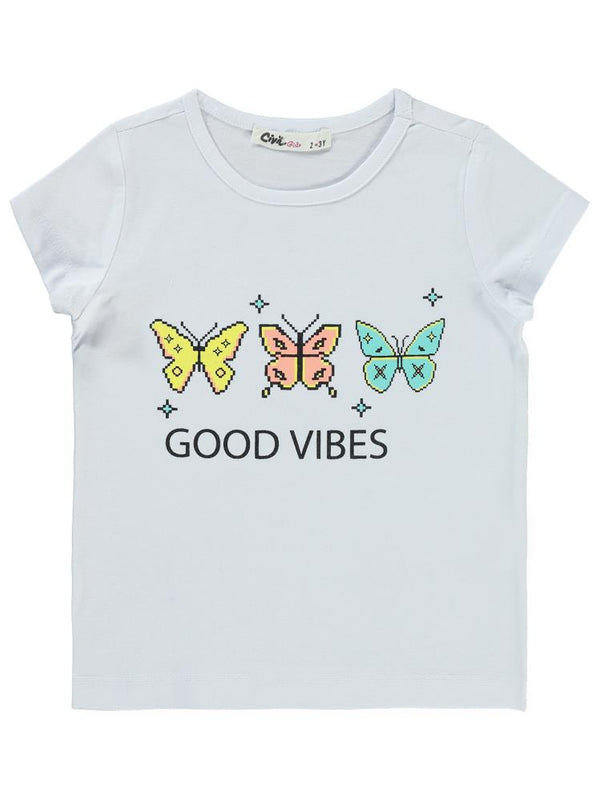 Civil Girls Good Vibes Baskılı 2-5 Yaş Tişört - Beyaz