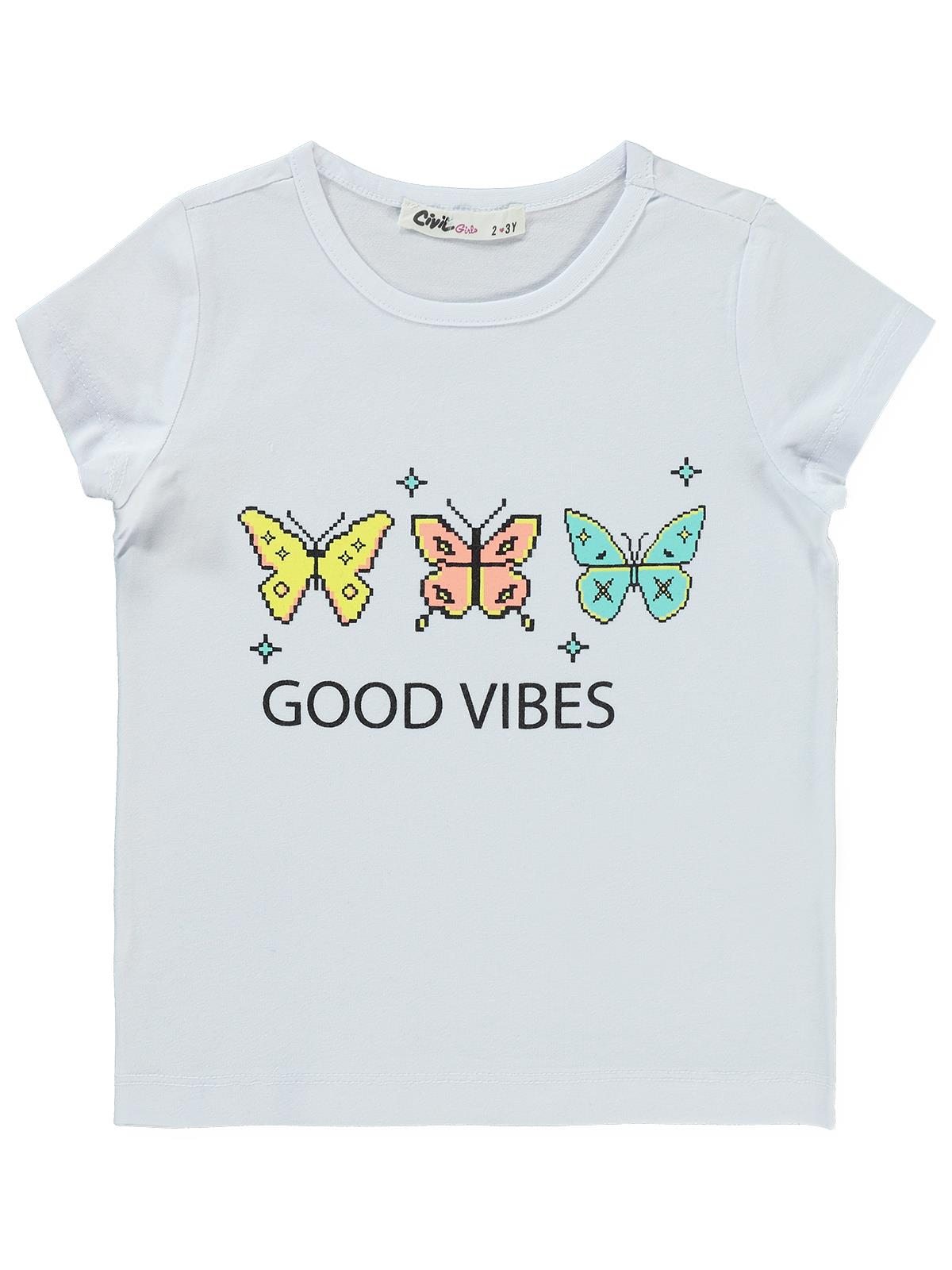 Civil Girls Good Vibes Baskılı 2-5 Yaş Tişört - Beyaz