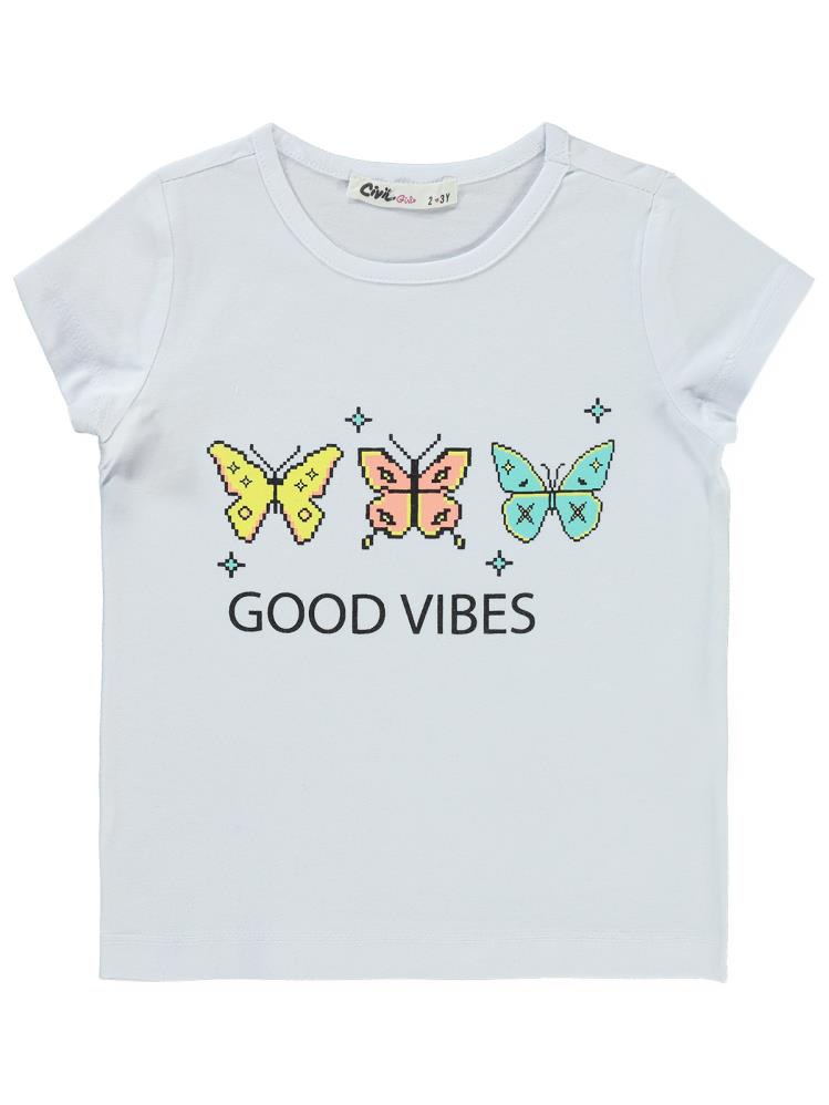Civil Girls Good Vibes Baskılı 2-5 Yaş Tişört - Beyaz