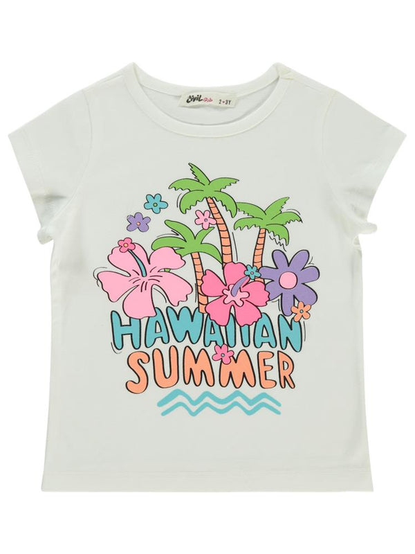 Civil Girls Summer Baskılı 2-5 Yaş Tişört - Ekru