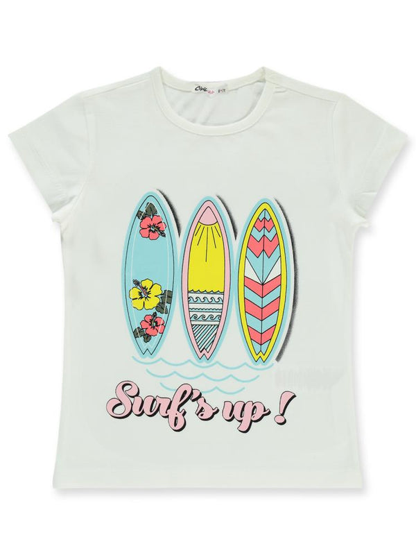 Civil Girls Surfs Up Baskılı 6-9 Yaş Tişört - Ekru