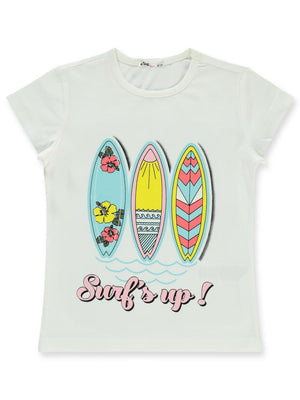 Civil Girls Surfs Up Baskılı 6-9 Yaş Tişört - Ekru