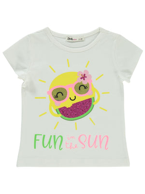 Civil Girls Güneş Baskılı 2-5 Yaş Tişört - Ekru