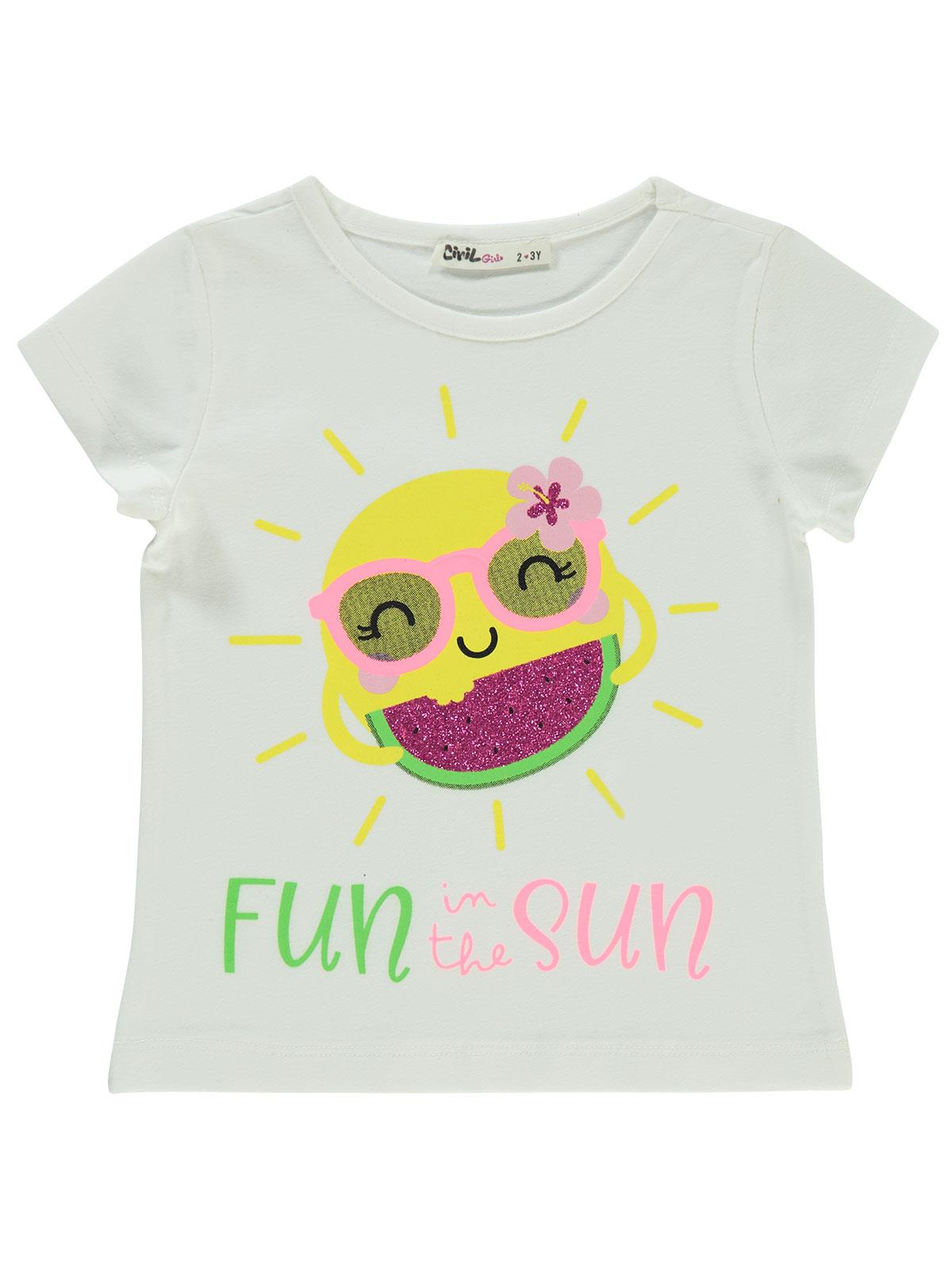 Civil Girls Güneş Baskılı 2-5 Yaş Tişört - Ekru