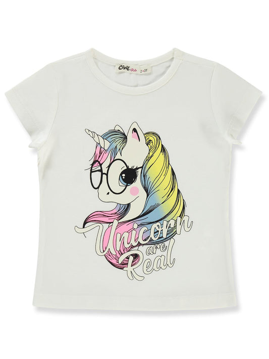 Civil Girls Unicorn Baskılı 2-5 Yaş Tişört - Ekru