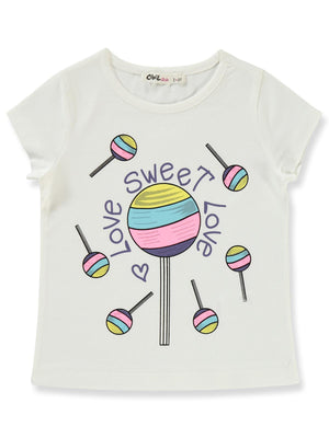 Civil Girls Şeker Baskılı 2-5 Yaş Tişört - Ekru