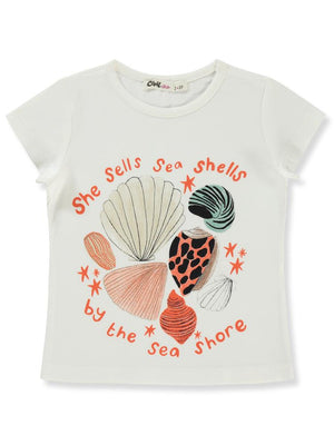 Civil Girls Deniz Kabuğu Baskılı 2-5 Yaş Tişört - Ekru