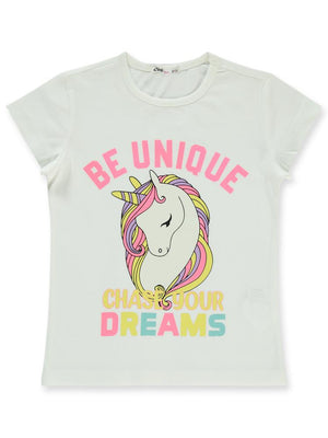 Civil Girls Unicorn Baskılı 6-9 Yaş Tişört - Ekru