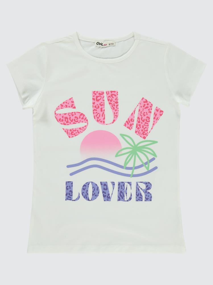 Civil Girls Sun Lover Baskılı 10-13 Yaş Tişört - Ekru