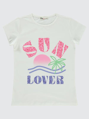 Civil Girls Sun Lover Baskılı 10-13 Yaş Tişört - Ekru
