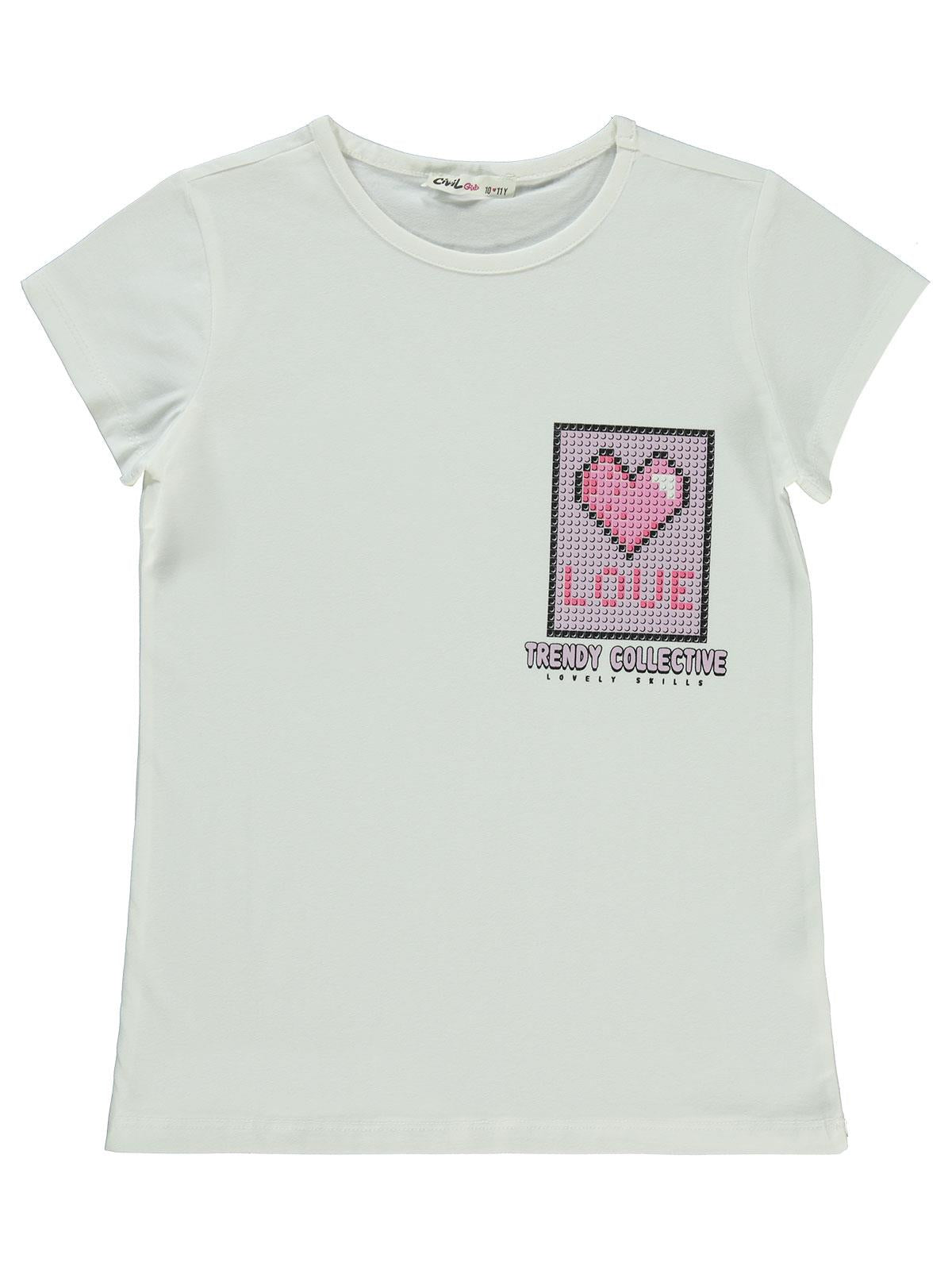 Civil Girls Kalp Love Baskılı 10-13 Yaş Tişört - Ekru