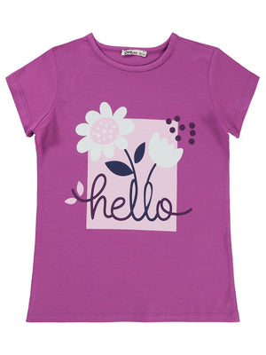 Civil Girls Hello Baskılı 10-13 Yaş Tişört - Lila