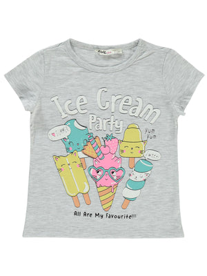 Civil Girls Ice Cream Baskılı 2-5 Yaş Tişört - Gri