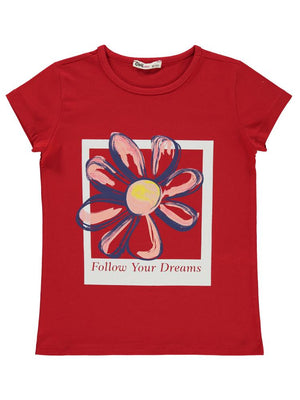Civil Girls Çiçek Baskılı 10-13 Yaş Tişört - Kırmızı