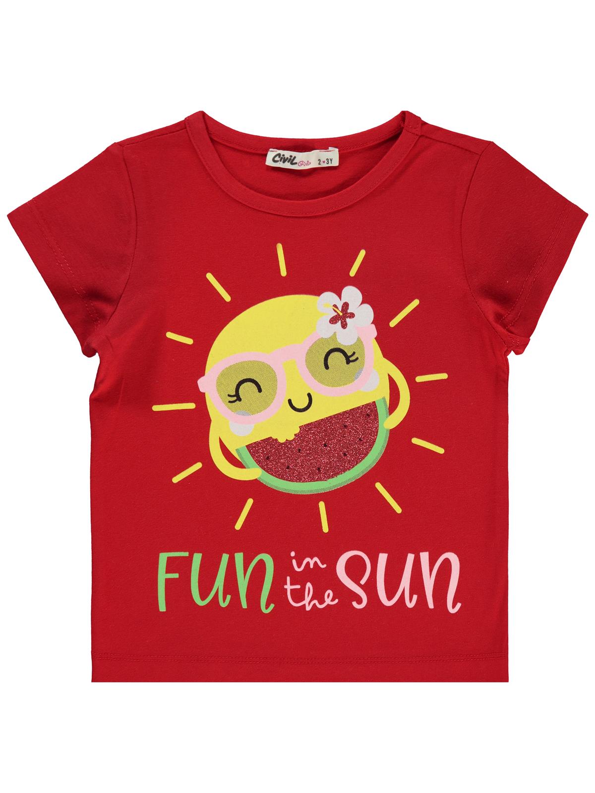 Civil Girls Güneş Baskılı 2-5 Yaş Tişört - Kırmızı