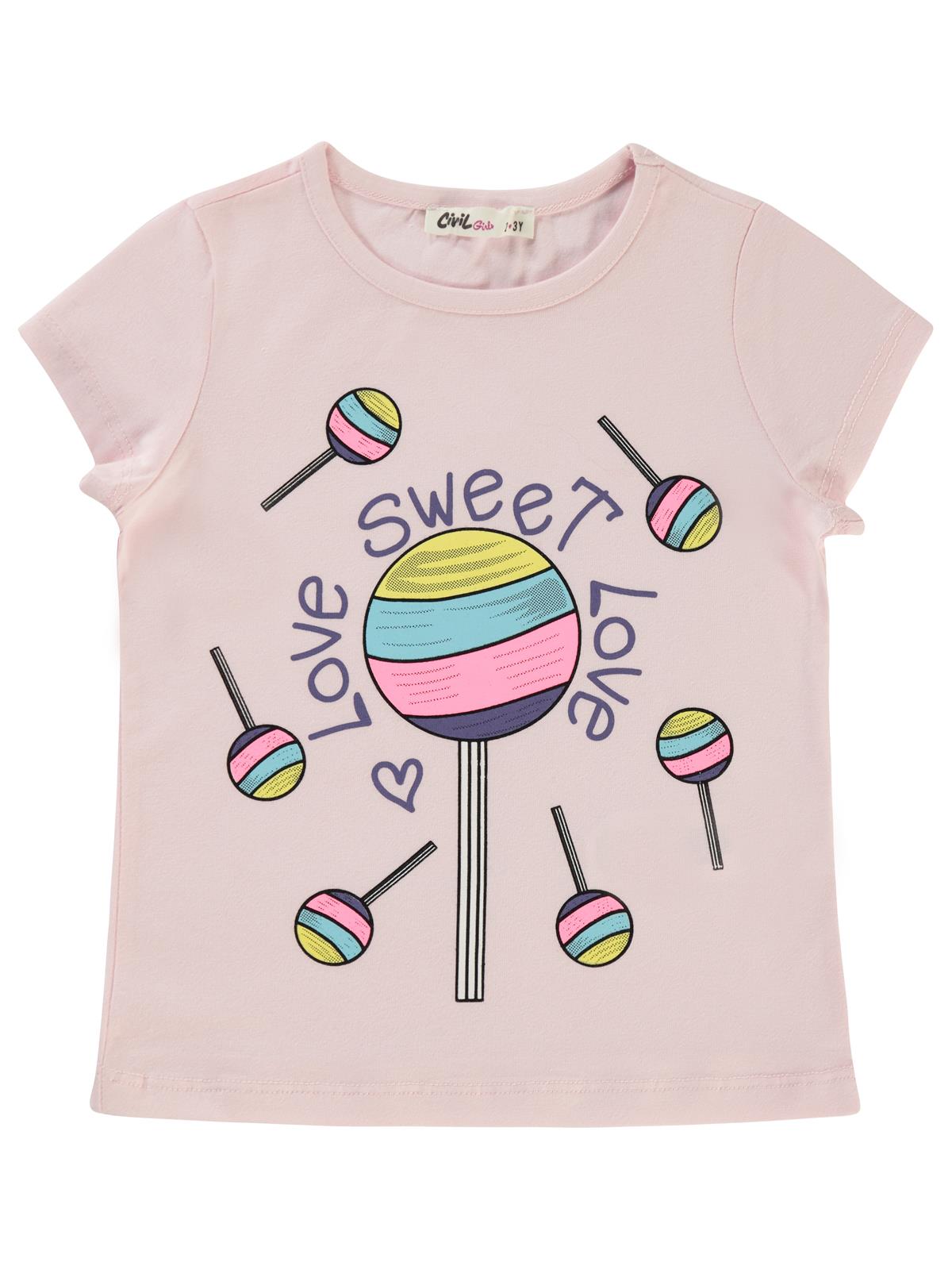 Civil Girls Şeker Baskılı 2-5 Yaş Tişört - Pembe