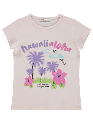 Civil Girls Havai Aloha Baskılı 6-9 Yaş Tişört - Pembe