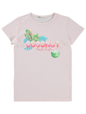 Civil Girls Coconut Baskılı 10-13 Yaş Tişört - Pembe