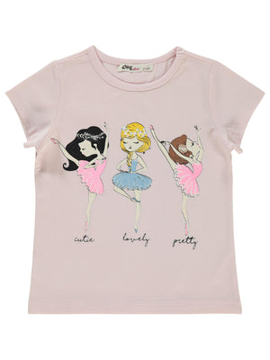 Civil Girls Balerin Baskılı 2-5 Yaş Tişört - Pembe