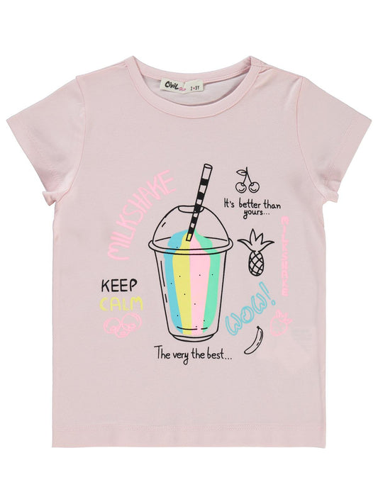 Civil Girls Milkshake Baskılı 2-5 Yaş Tişört - Pembe