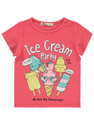 Civil Girls Ice Cream Baskılı 2-5 Yaş Tişört - Pembe