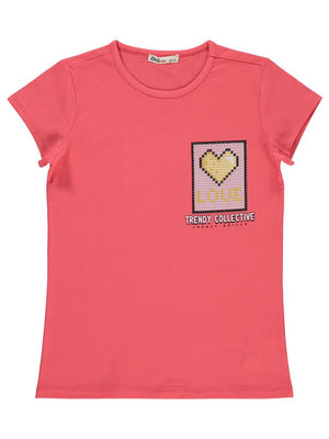Civil Girls Kalp Love Baskılı 10-13 Yaş Tişört - Pembe