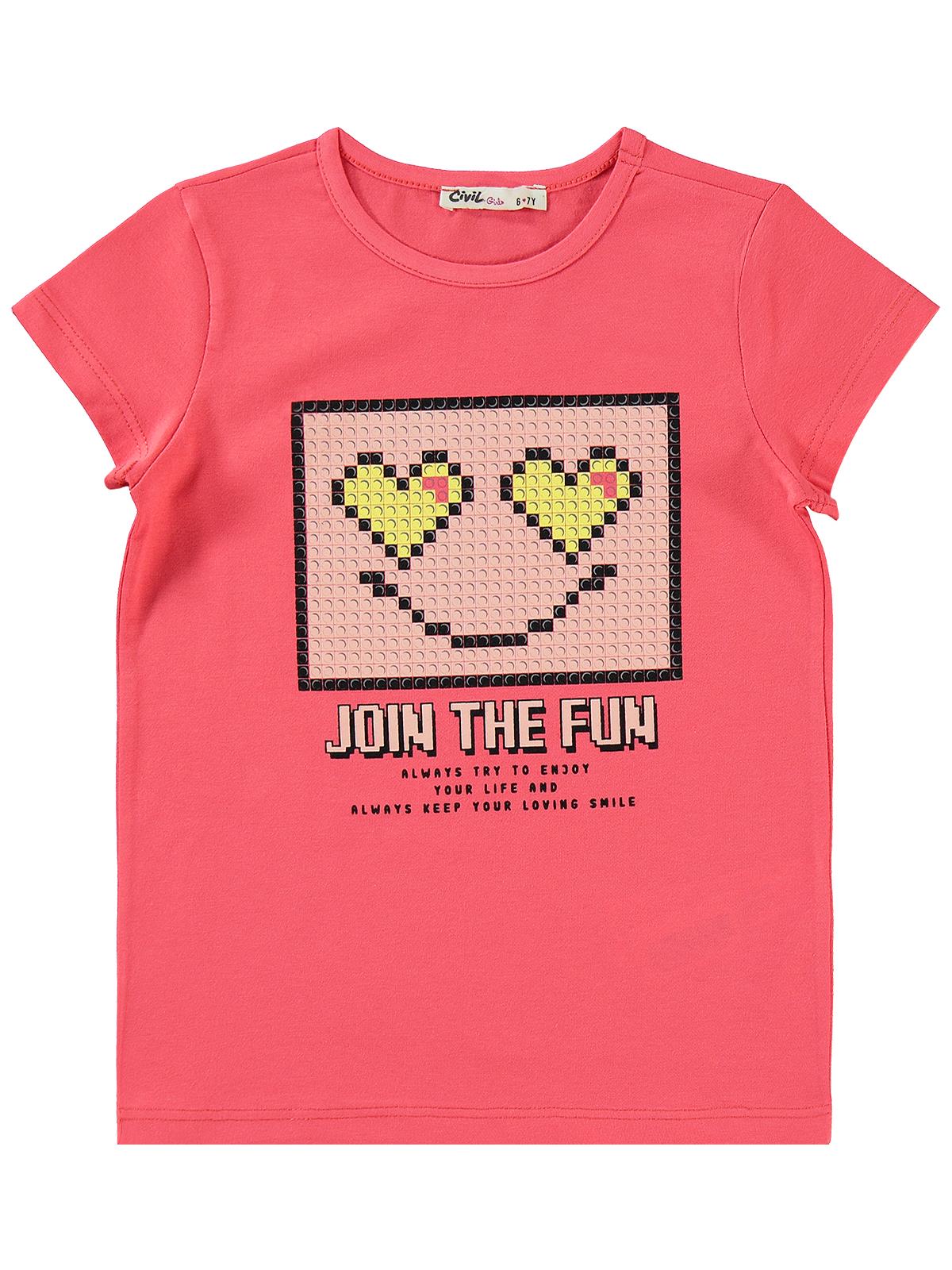 Civil Girls Pixcel Baskılı 6-9 Yaş Tişört - Pembe