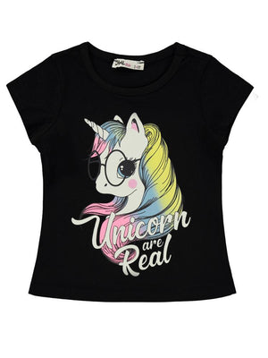 Civil Girls Unicorn Baskılı 2-5 Yaş Tişört - Siyah