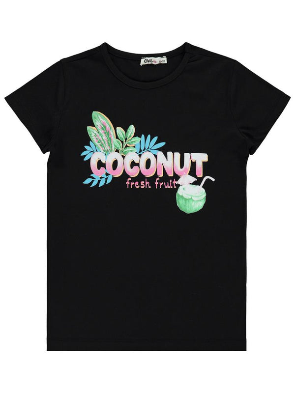 Civil Girls Coconut Baskılı 10-13 Yaş Tişört - Siyah
