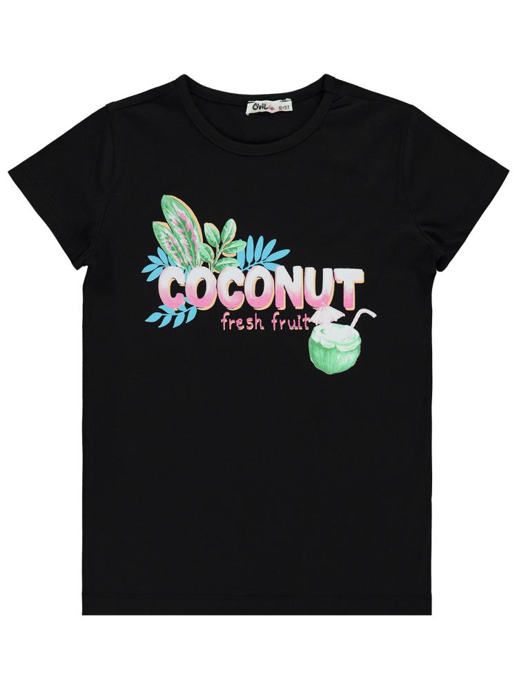 Civil Girls Coconut Baskılı 10-13 Yaş Tişört - Siyah