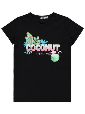 Civil Girls Coconut Baskılı 10-13 Yaş Tişört - Siyah