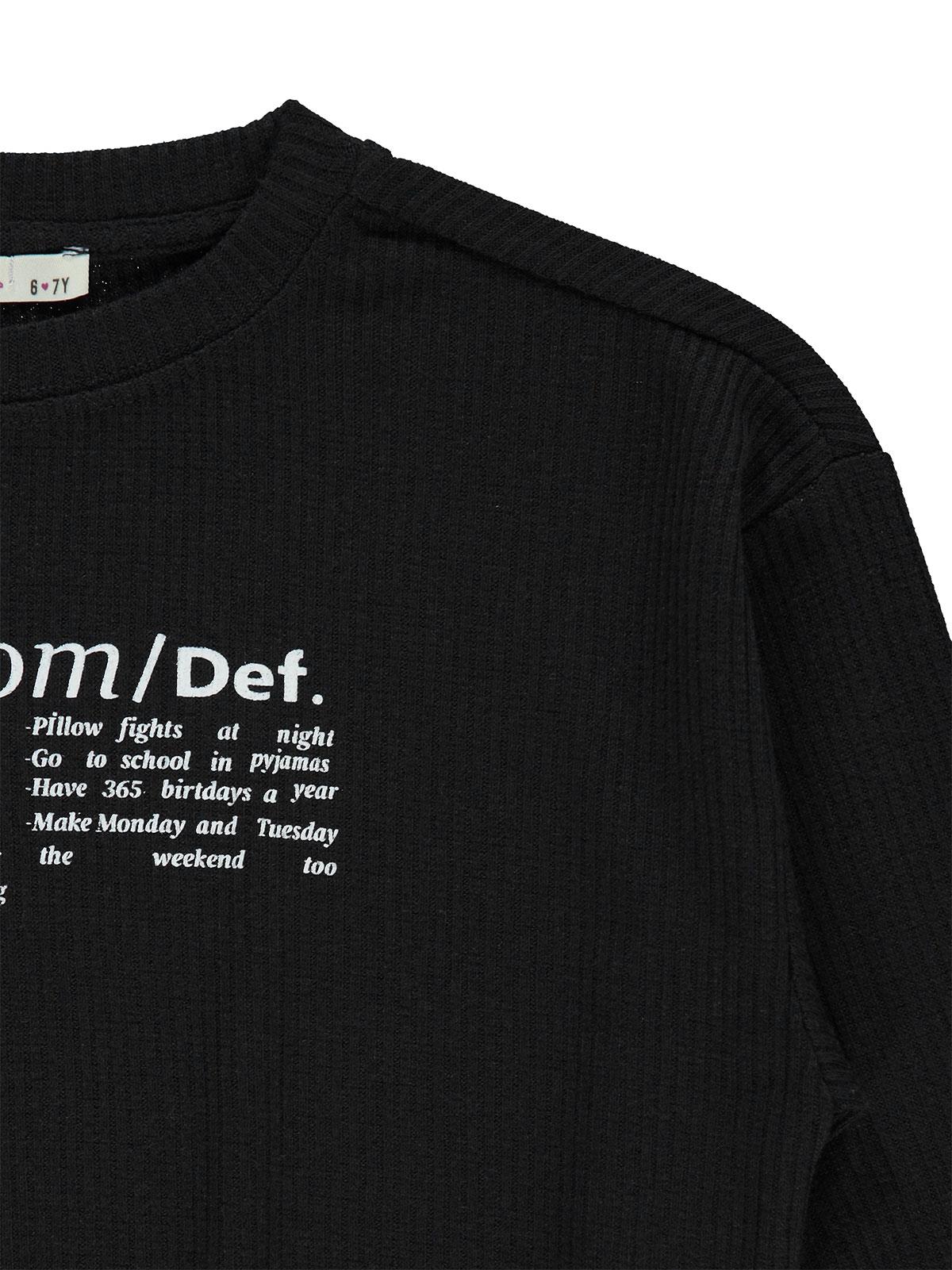 Civil Kız Çocuk Freedom Blou Baskılı Sweatshirt | Likralı Süprem | Okul Kreş ve Günlük Kullanım - Siyah
