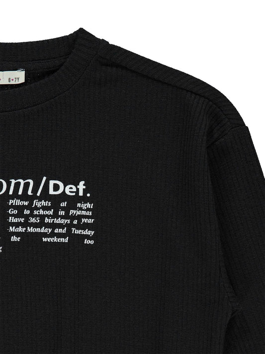 Civil Kız Çocuk Freedom Blou Baskılı Sweatshirt | Likralı Süprem | Okul Kreş ve Günlük Kullanım - Siyah