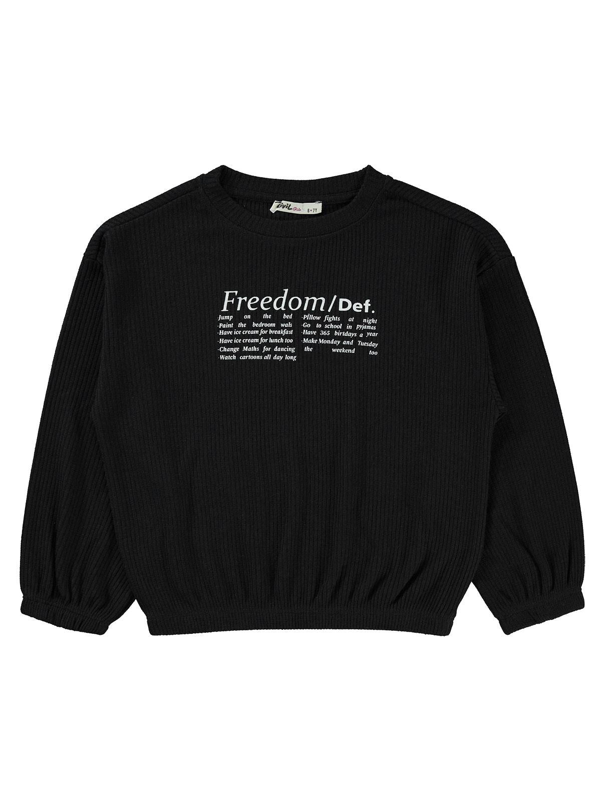 Civil Kız Çocuk Freedom Blou Baskılı Sweatshirt | Likralı Süprem | Okul Kreş ve Günlük Kullanım - Siyah