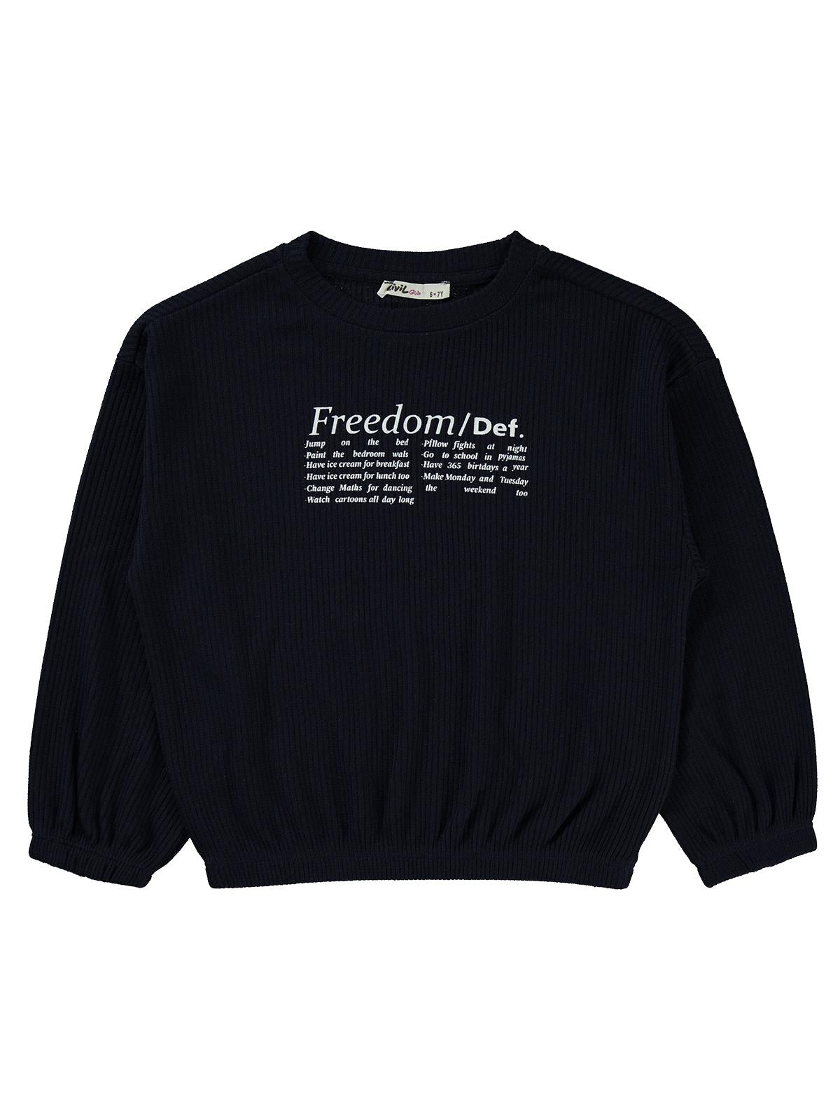 Civil Kız Çocuk Freedom Blou Baskılı Sweatshirt | Likralı Süprem | Okul Kreş ve Günlük Kullanım - Lacivert