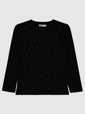 Civil Girls Stras Blouse 6-9 Yaş Sweatshirt - Siyah