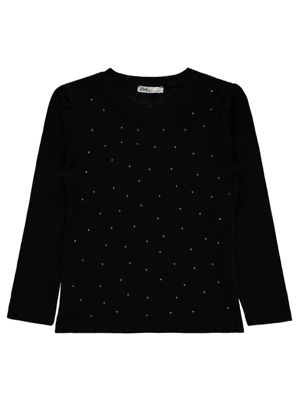 Civil Girls Stras Blouse 6-9 Yaş Sweatshirt - Siyah