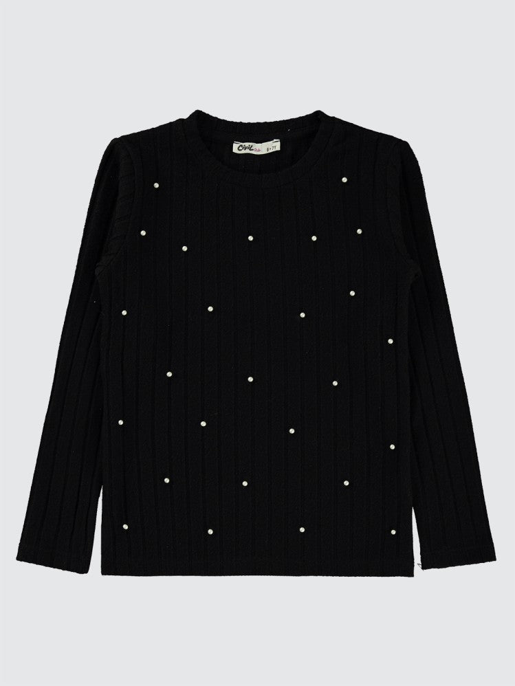 Civil Girls İncili 6-9 Yaş Sweatshirt - Siyah