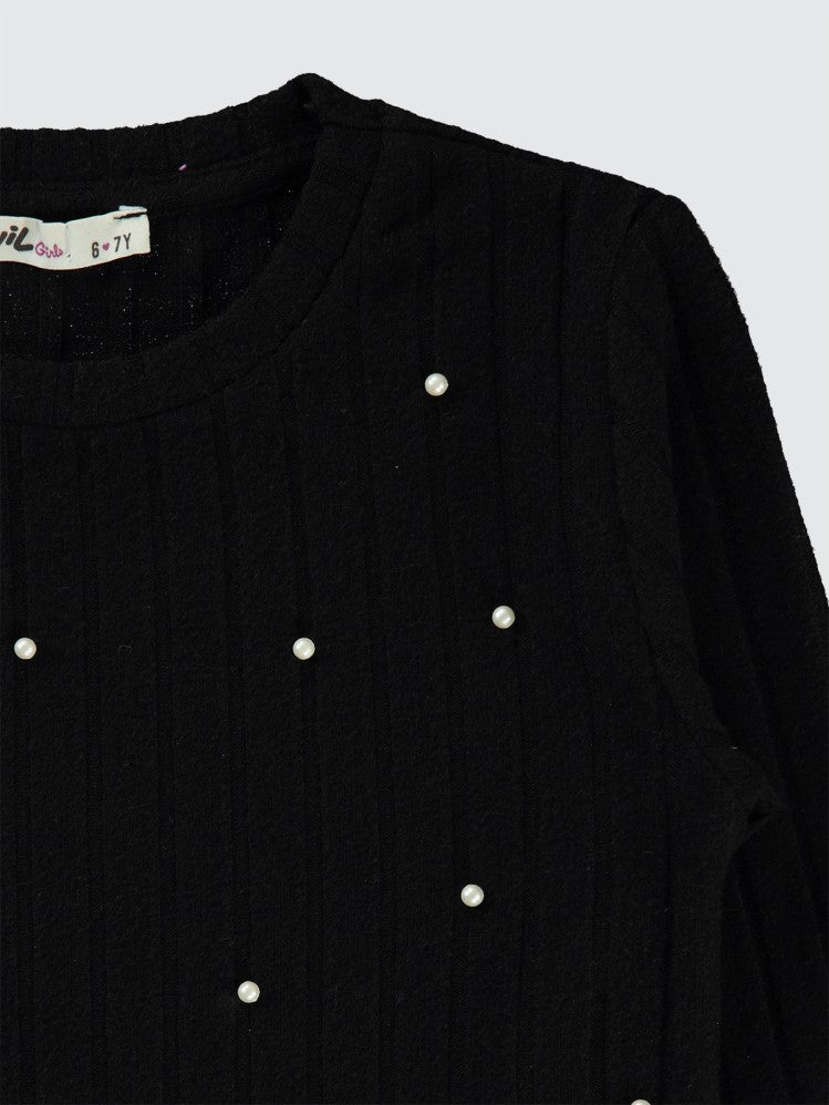 Civil Girls İncili 6-9 Yaş Sweatshirt - Siyah