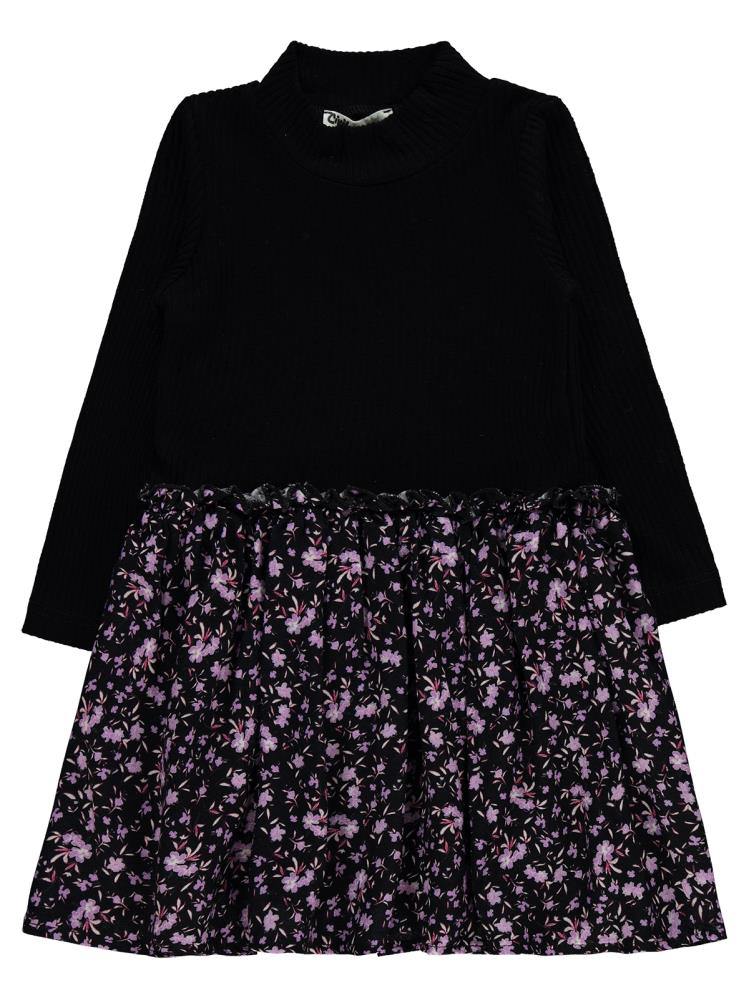 Civil Girls Çiçek Desenli 2-5 Yaş Elbise - Siyah