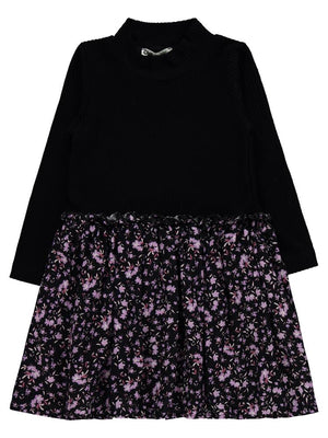 Civil Girls Çiçek Desenli 2-5 Yaş Elbise - Siyah