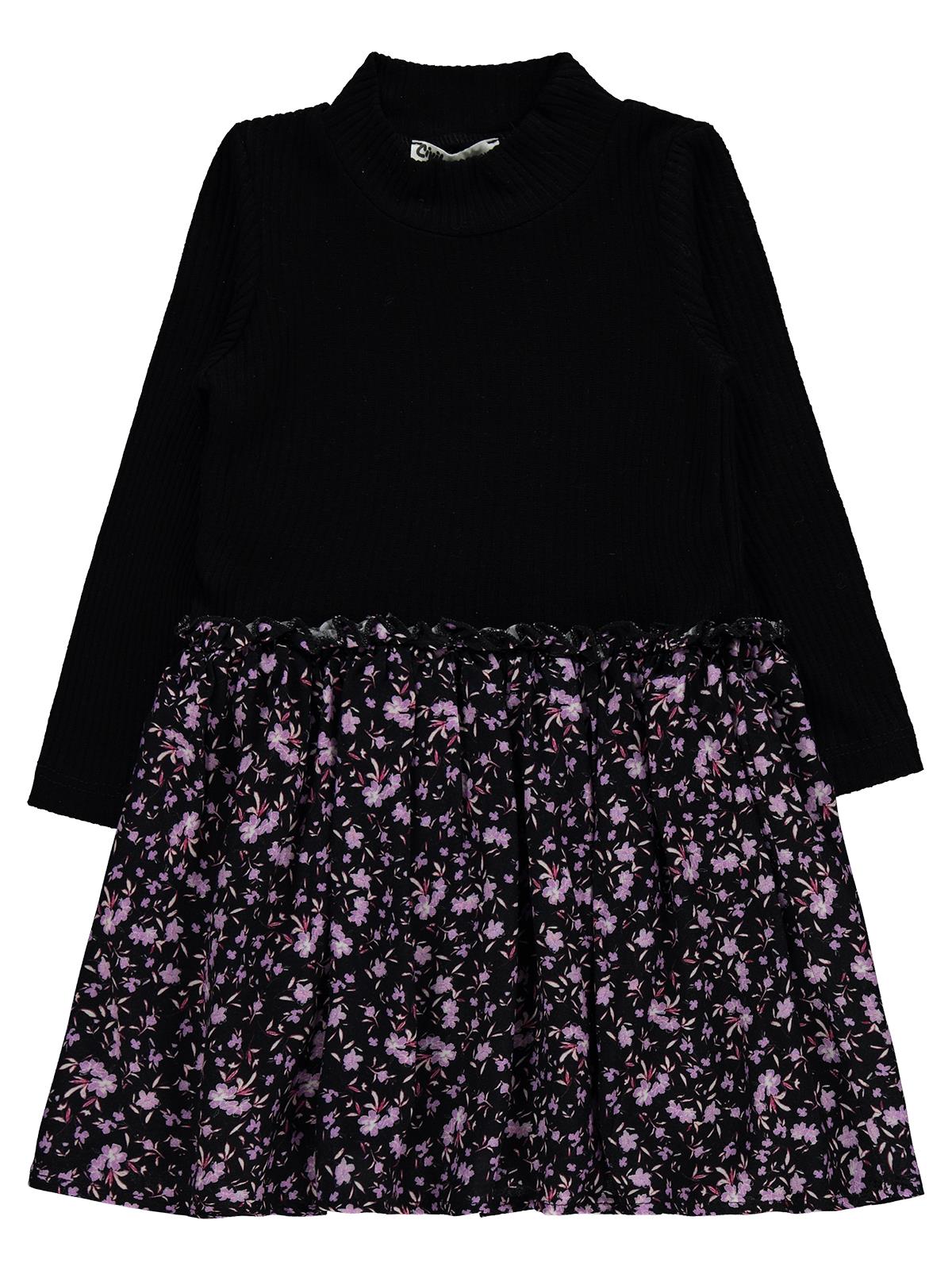 Civil Girls Çiçek Desenli 2-5 Yaş Elbise - Siyah