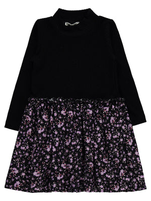 Civil Girls Çiçek Desenli 2-5 Yaş Elbise - Siyah