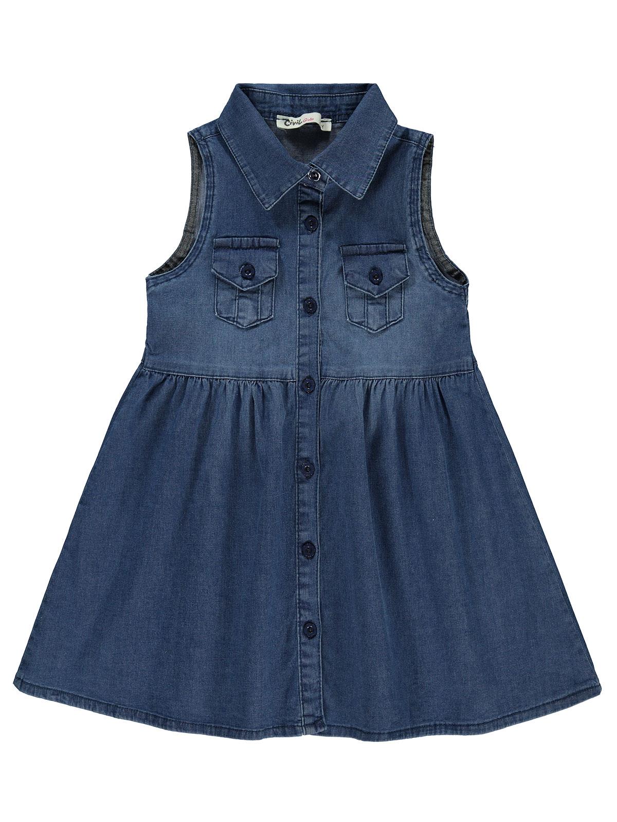 Civil Grils Cepli 2-5 Yaş Elbise - Mavi