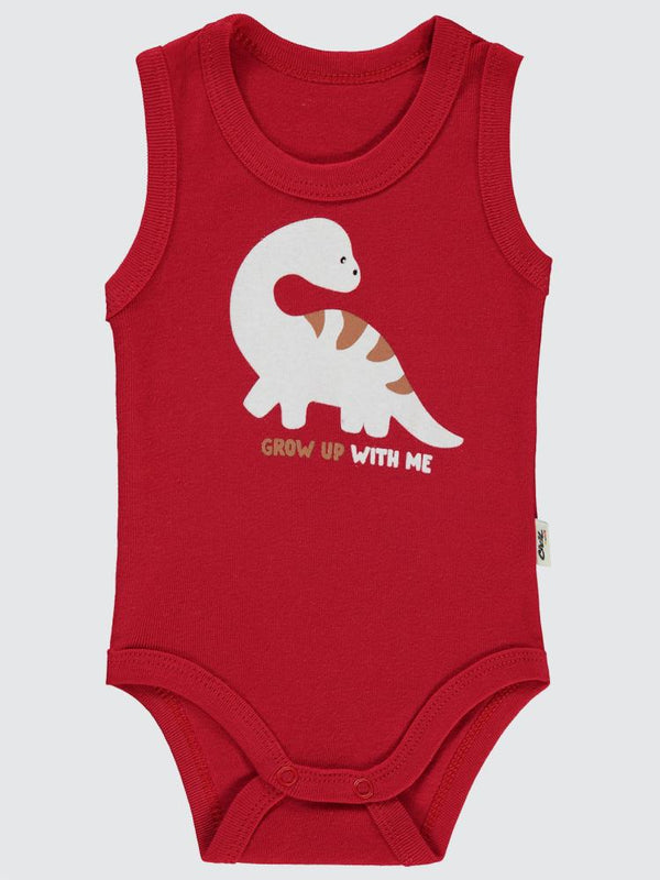 Civil Baby Dinozor Baskılı 1-36 Ay Çıtçıtlı Badi - Kırmızı