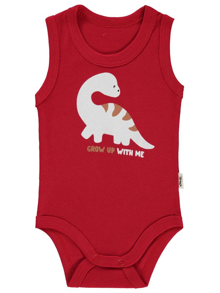 Civil Baby Dinozor Baskılı 1-36 Ay Çıtçıtlı Badi - Kırmızı