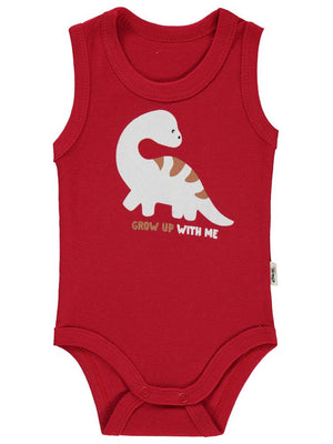 Civil Baby Dinozor Baskılı 1-36 Ay Çıtçıtlı Badi - Kırmızı